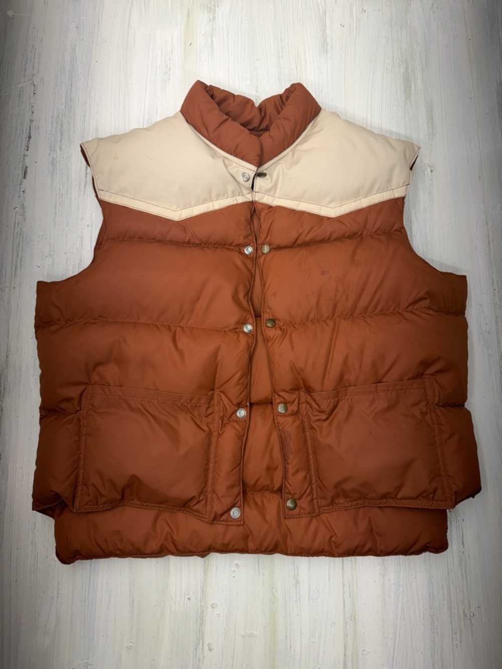 Down Filled Rust Orange Reversible Puffer Vest with Cream Yoke